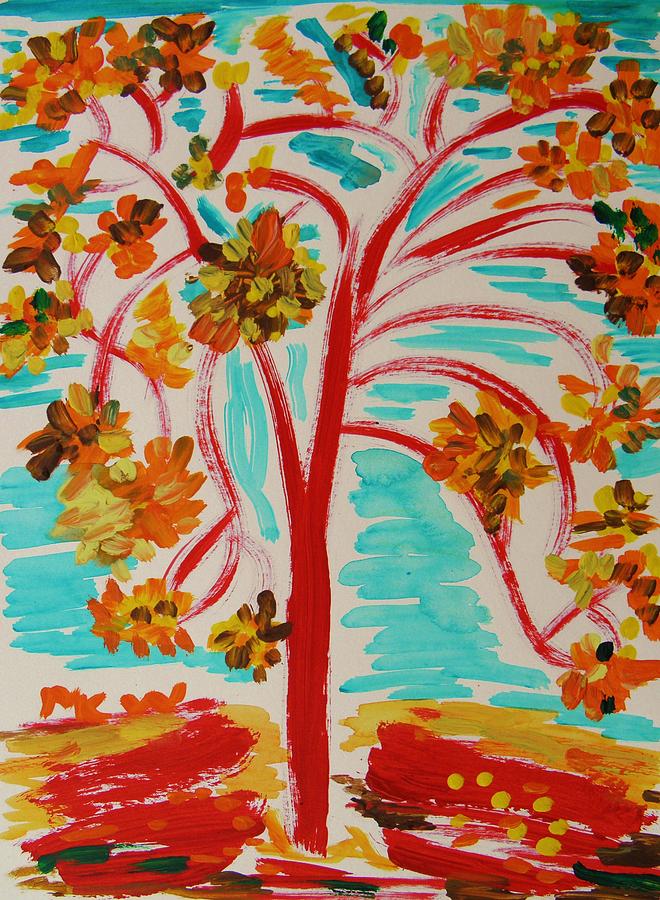 Red Tree in Autumn Painting by Mary Carol Williams