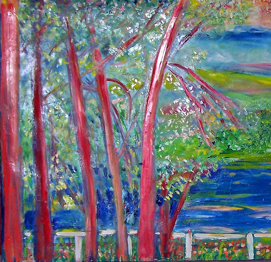 Tree Painting - Red Trees on the Blue Ridge by Patricia Clark Taylor