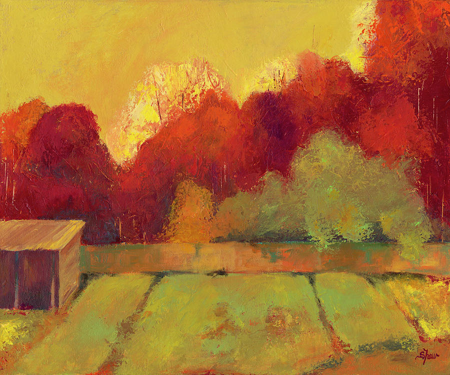 Red Trees with Shed Painting by Beverly Shaw-starkovich