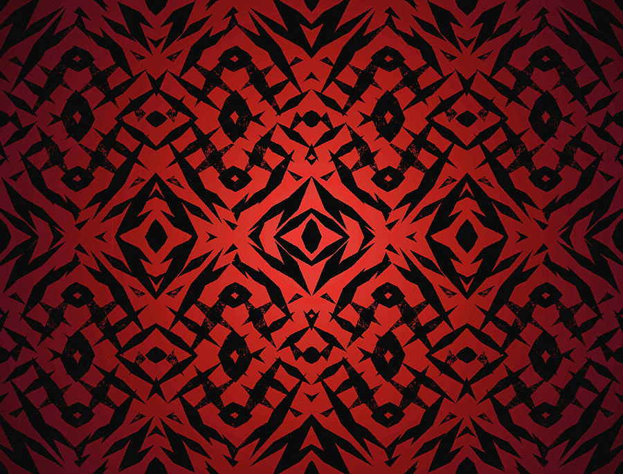 Red tribal shapes pattern Digital Art by Steve Ball
