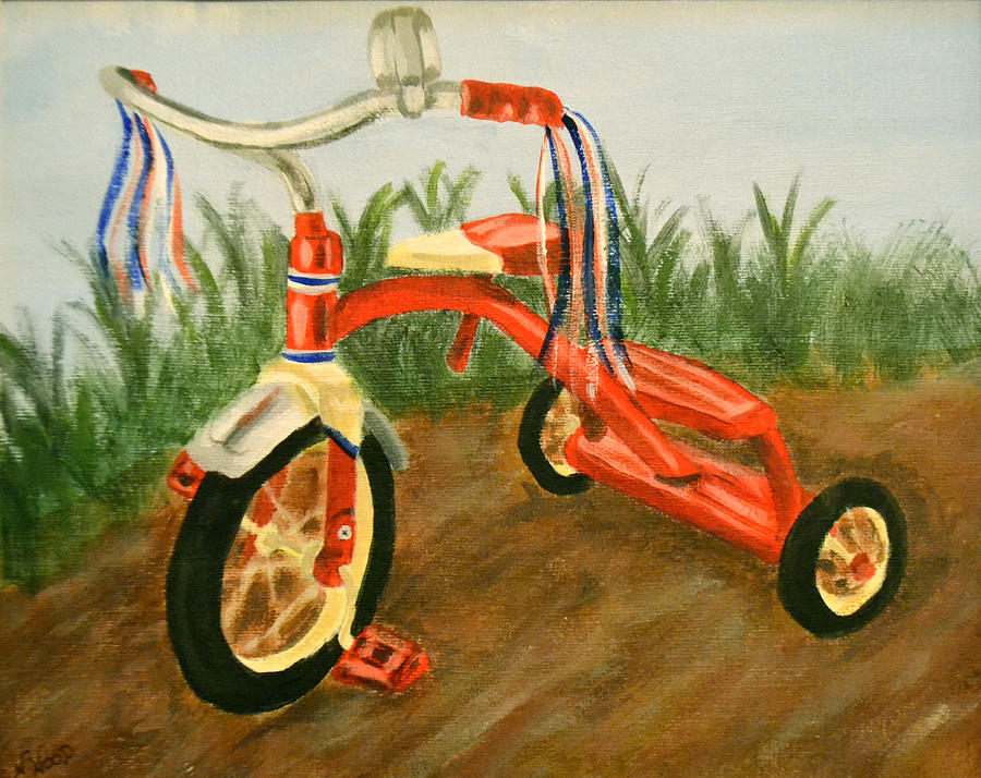 Red Tricycle Painting by Nancy Sisco