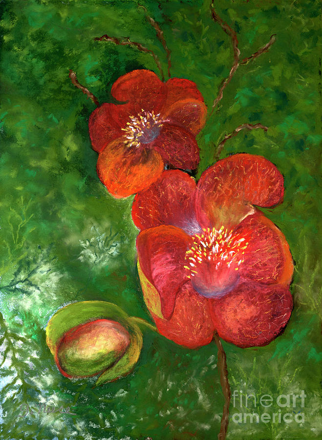 Red Tropic Flowers Painting by Ginny Neece