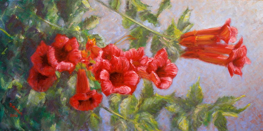 Red Trumpet Flowers Painting by Donelli  DiMaria