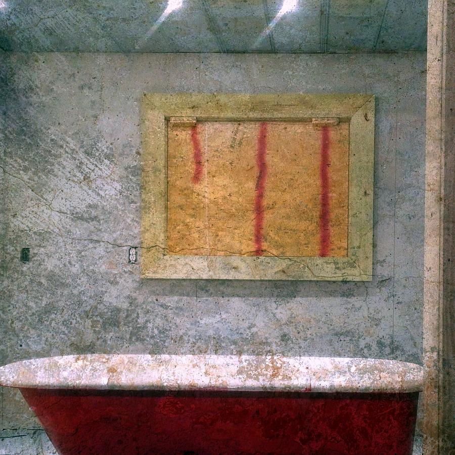 Red Tub and Gray Texture # 3 Photograph by Kathy Barney