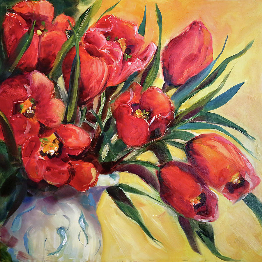 Red Tulip Kiss Painting by Laurie Pace