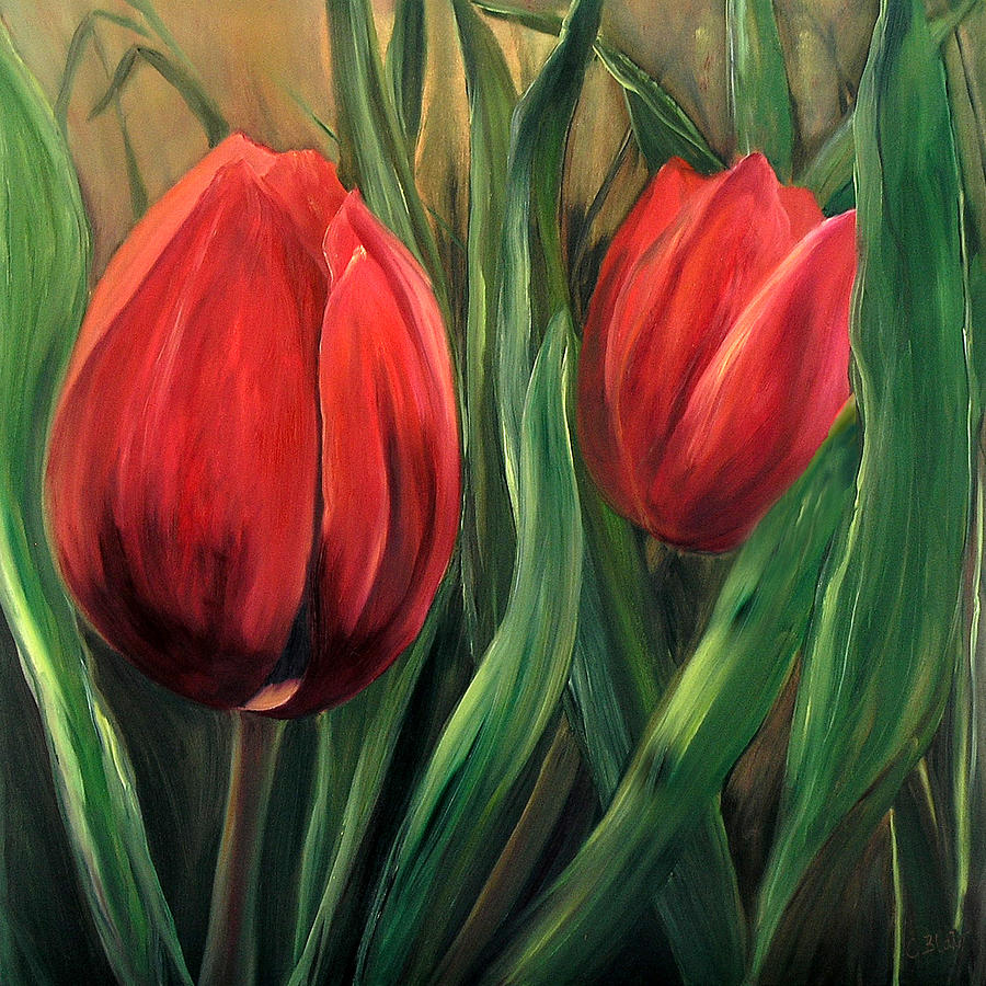 Red Tulips Painting by Cynthia Blair