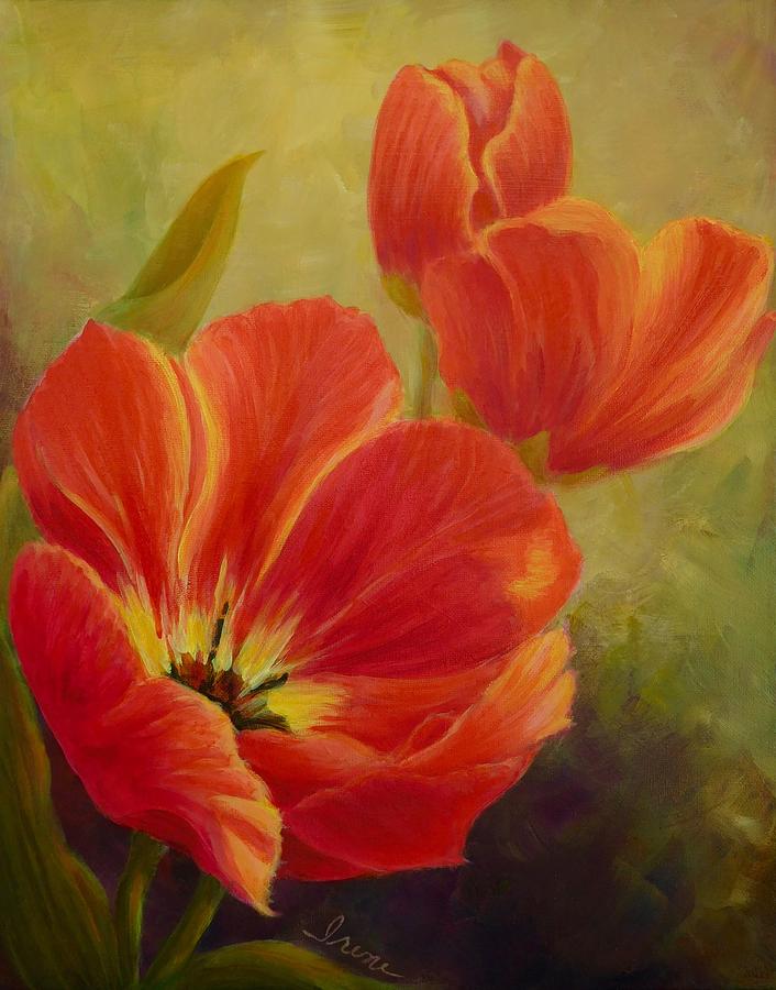 Red Tulips Painting by Irene Hurdle