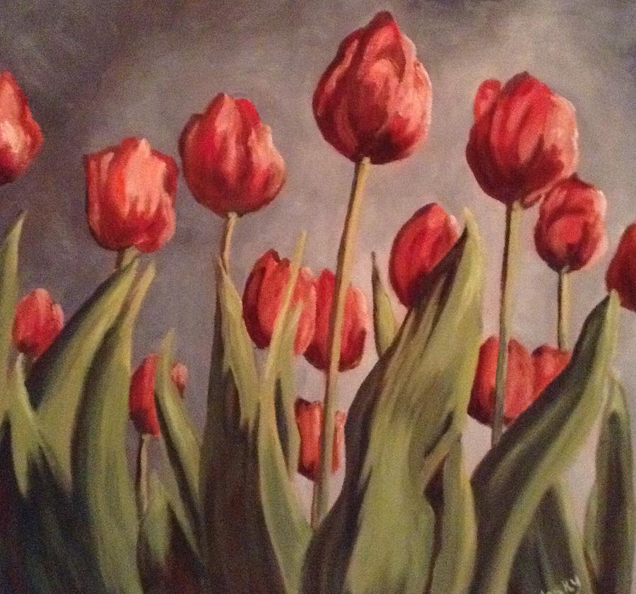 Flowers Tulips Painting - Red Tulips by Liz Lasky