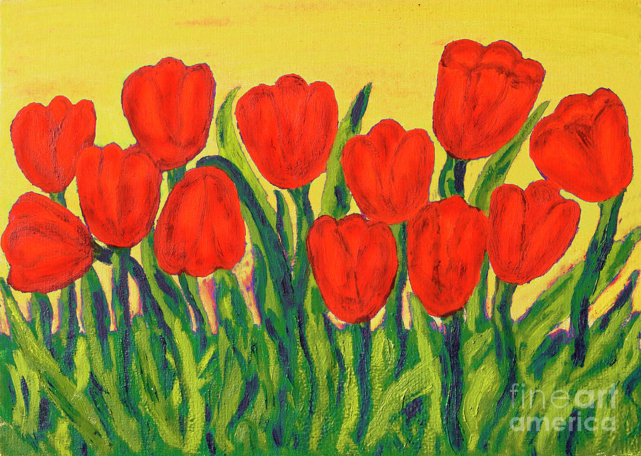 Red tulips, painting Painting by Irina Afonskaya