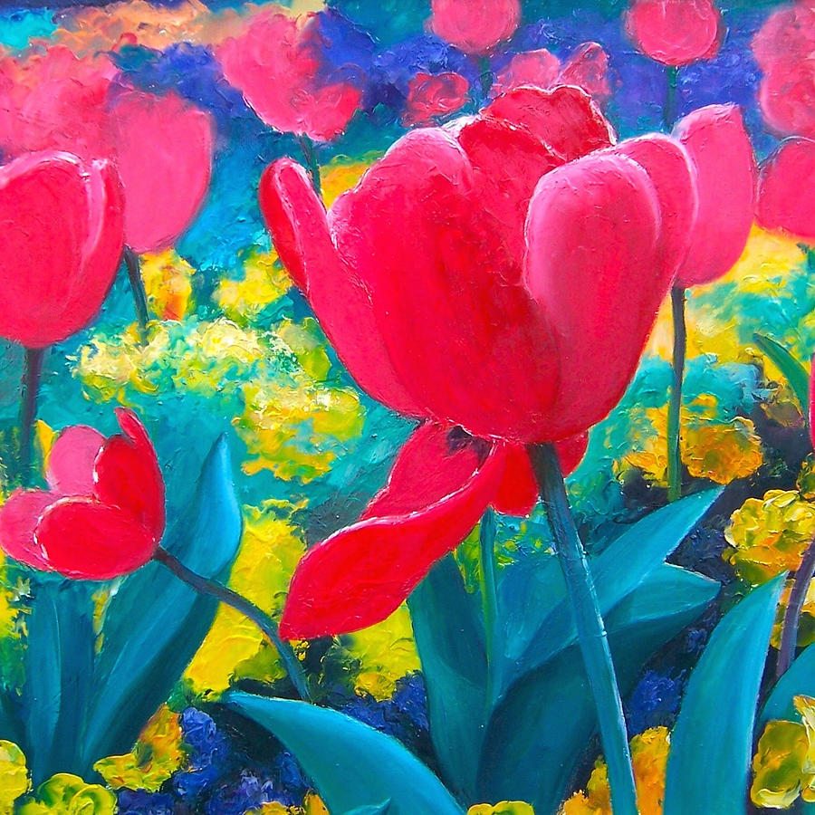 Red Tulips Painting Painting by Jan Matson