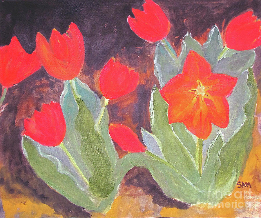 Red Tulips Painting by Sandy McIntire
