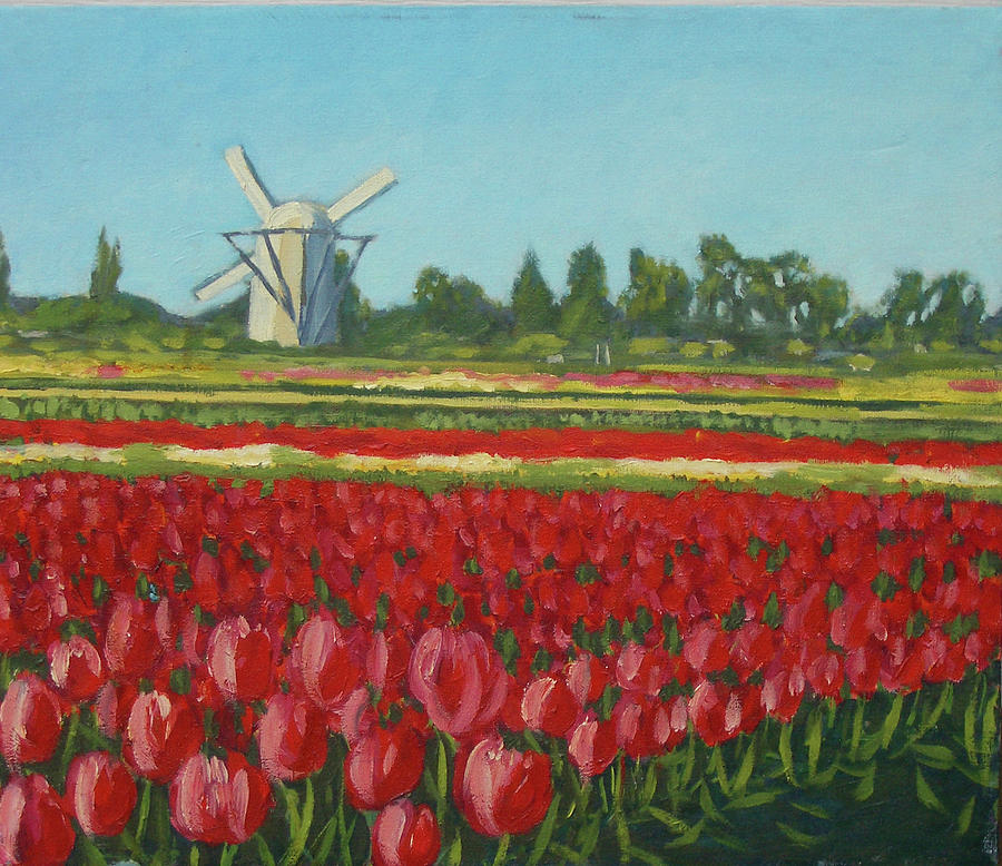 Red Tulips Painting by Stan Chraminski