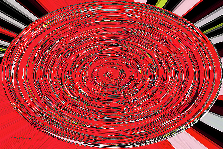 Red Twist Oval Panel Abstract Digital Art by Tom Janca