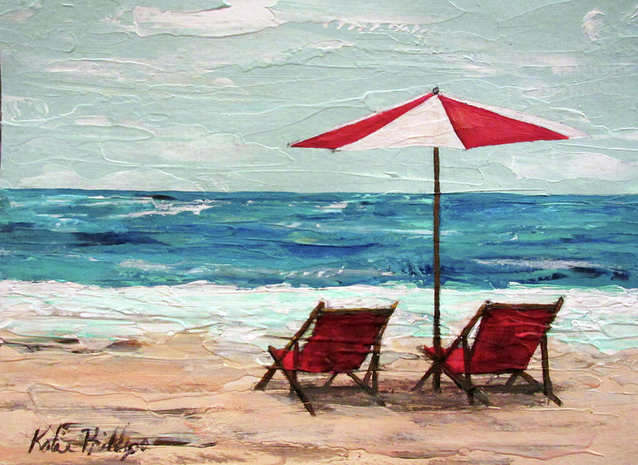 Red Umbrella On Beach Painting