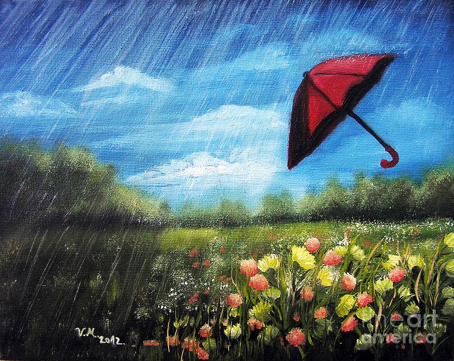 Red Umbrella Painting by Vesna Martinjak
