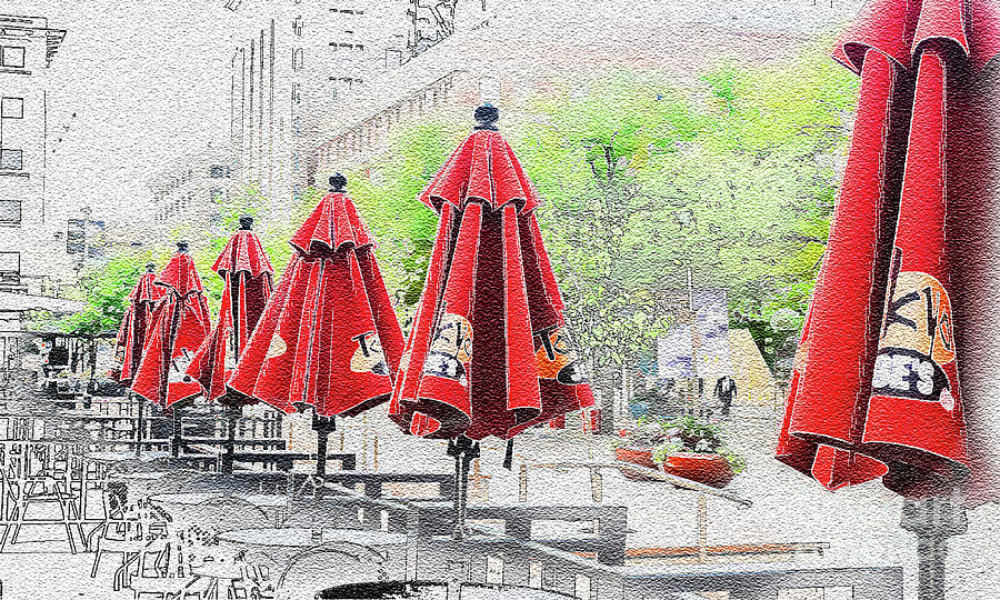 Award Winner Red Umbrellas Digital Art by Deb Nakano