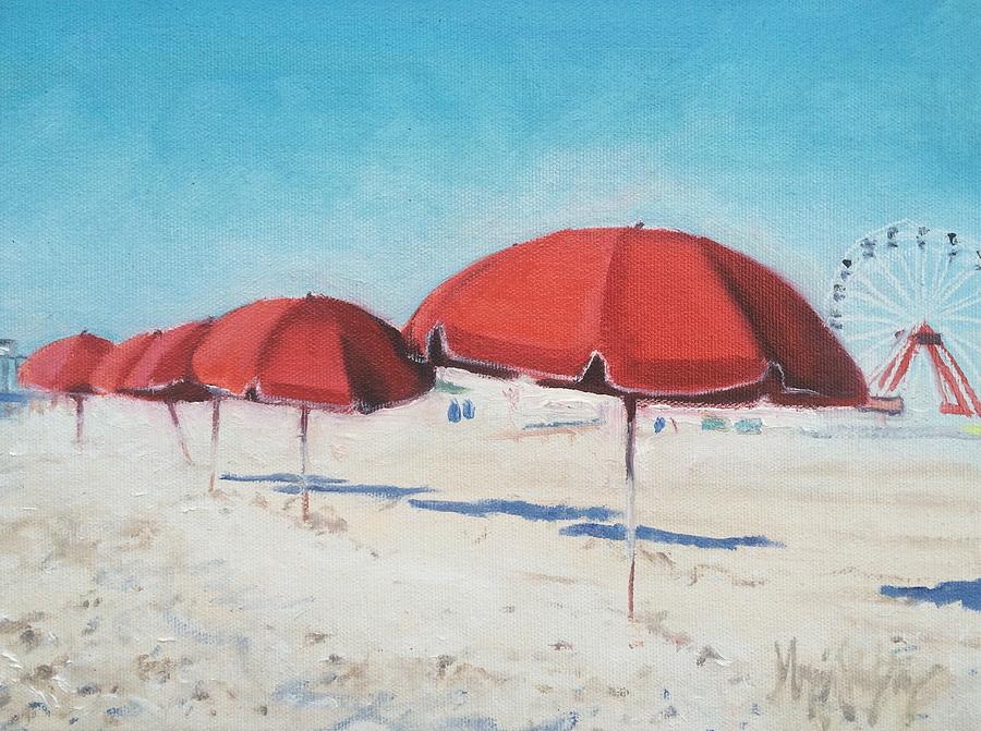 Red Umbrellas Very Early Painting by Maggii Sarfaty