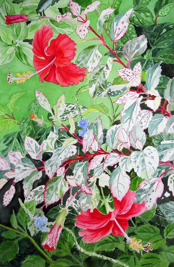 Red Variegated Hibiscus Painting by Vishwajyoti Mohrhoff - Fine Art America