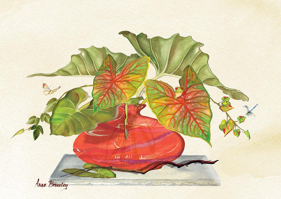 Red Vase Painting by Anne Beverley-Stamps