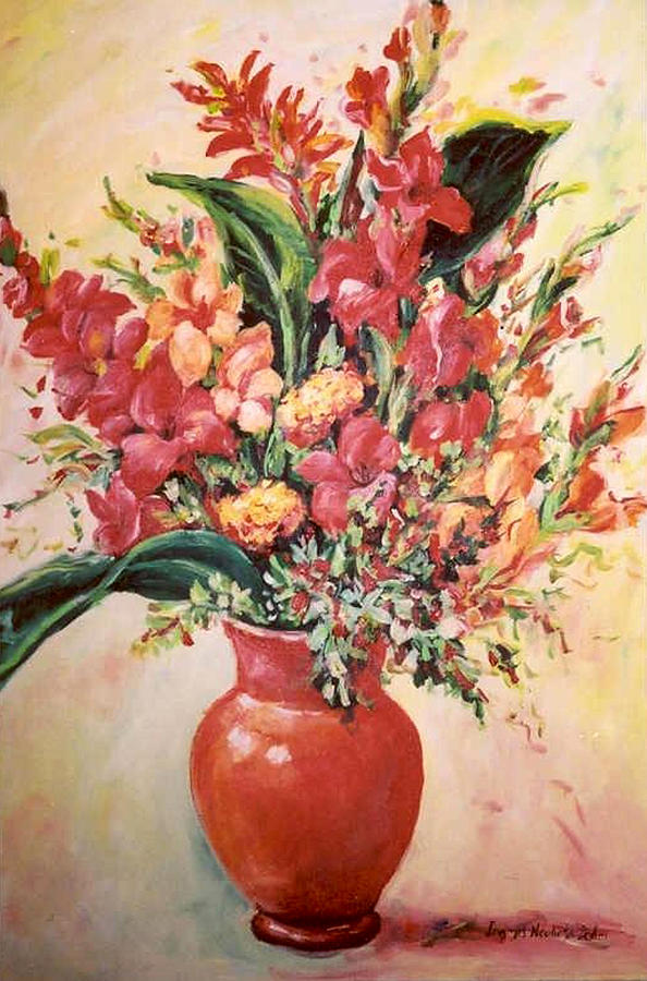 Red Vase Painting by Ingrid Dohm