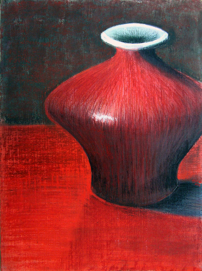 Red Vase Pastel by Karen Coggeshall