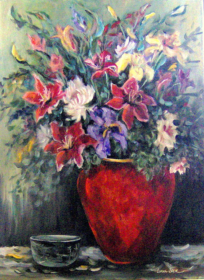 Red Vase Painting by Lorna Skeie