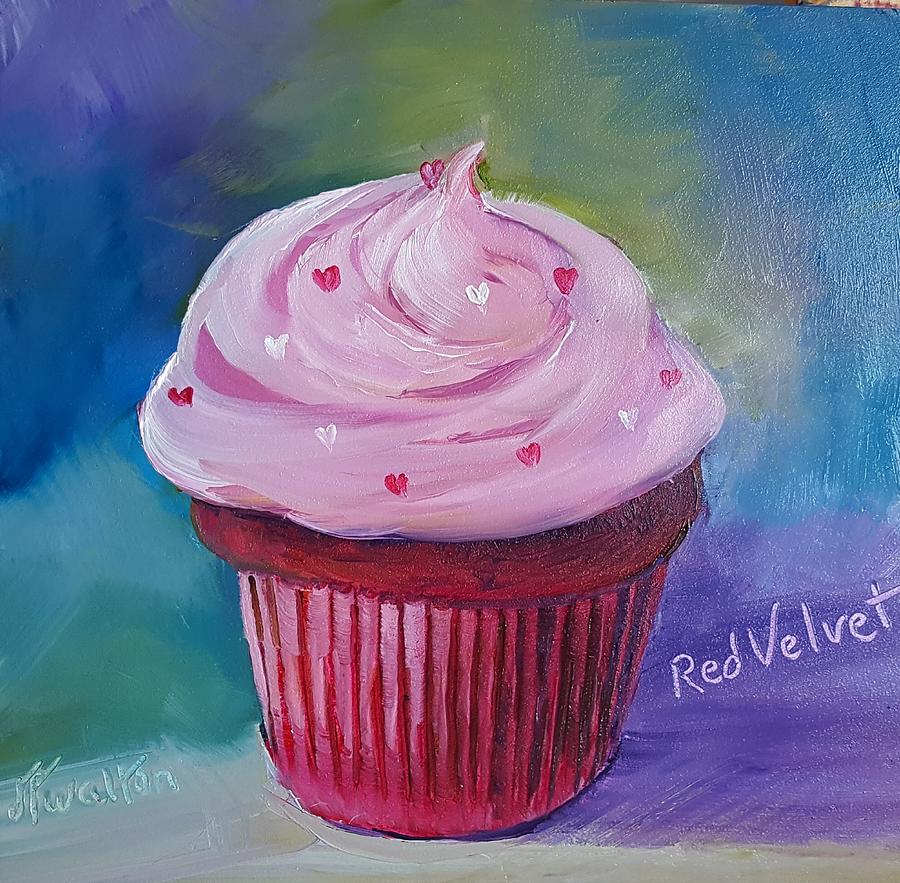 Red Velvet Cupcake Painting by Judy Fischer Walton