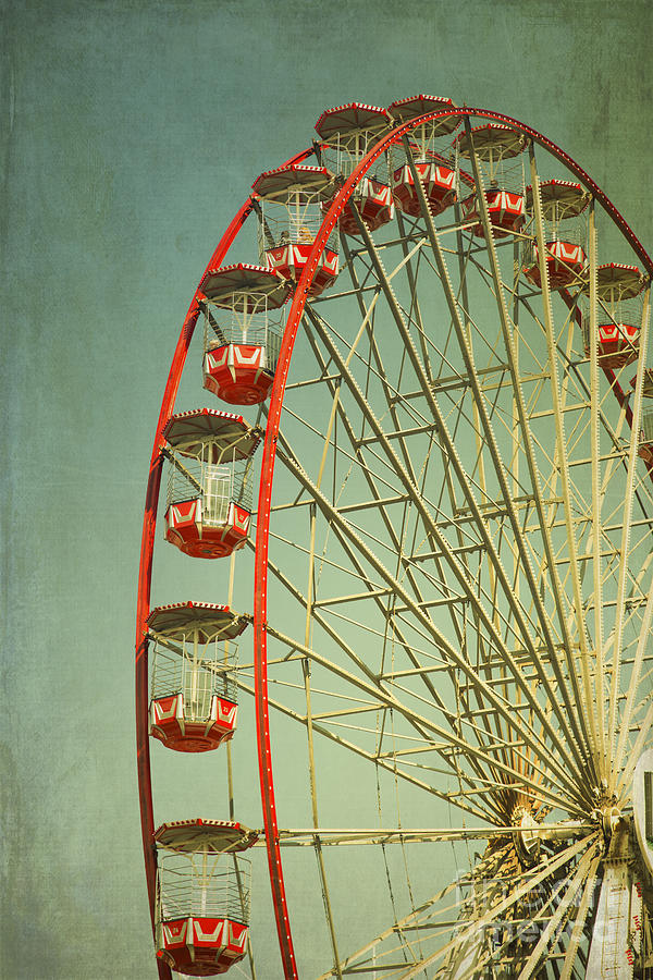 Vintage Photograph - Red Vintage ferry wheel by Isabel Poulin