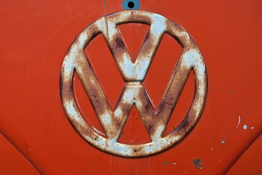 Red VW Bus Emblem Photograph by Jani Freimann