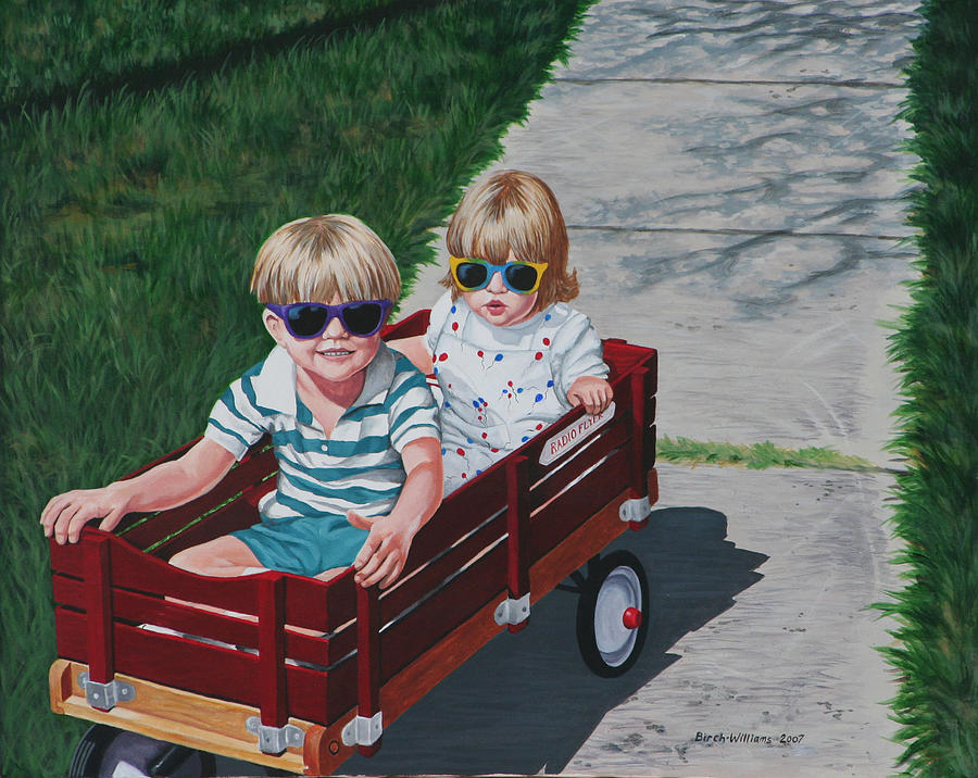 Children Painting - Red Wagon by Penny Birch-Williams Children Painting - Red Wagon by Penny Birch-Williams