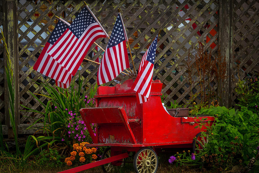 Red Wagon With Flags Photograph by Garry Gay