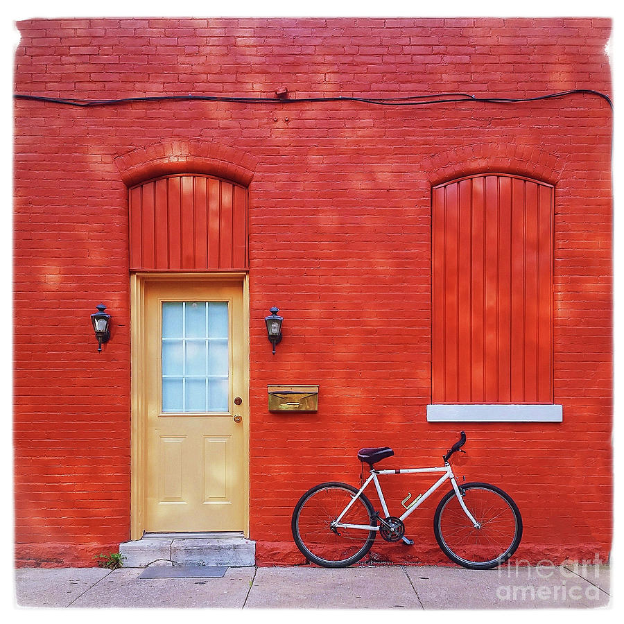 Red Photograph - Red Wall White Bike by Edward Fielding