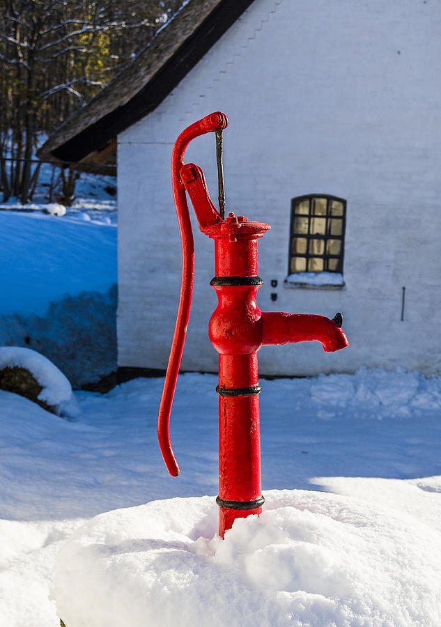 Red Water pump Photograph by Elmer Jensen
