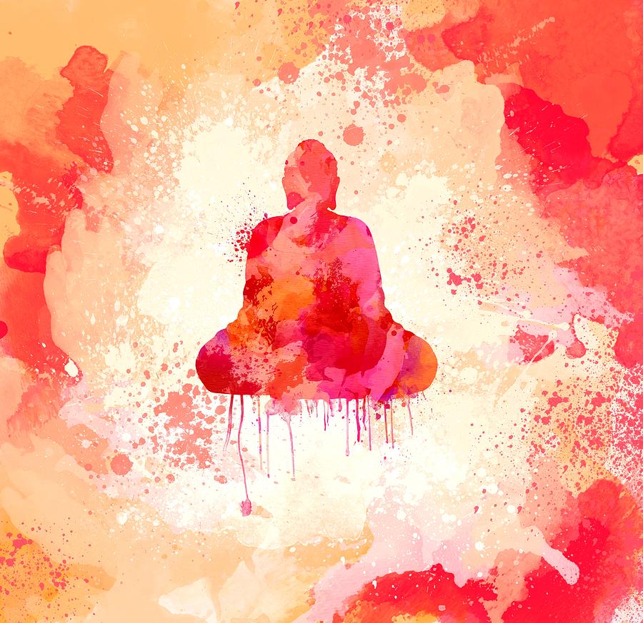 Inspirational Painting - Red Watercolor Buddha paining by Thubakabra