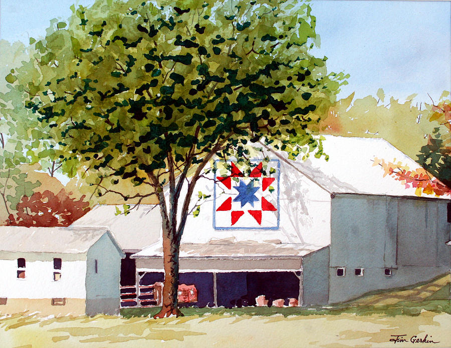 Fall Painting - Red White and Blue Barn by Jim Gerkin
