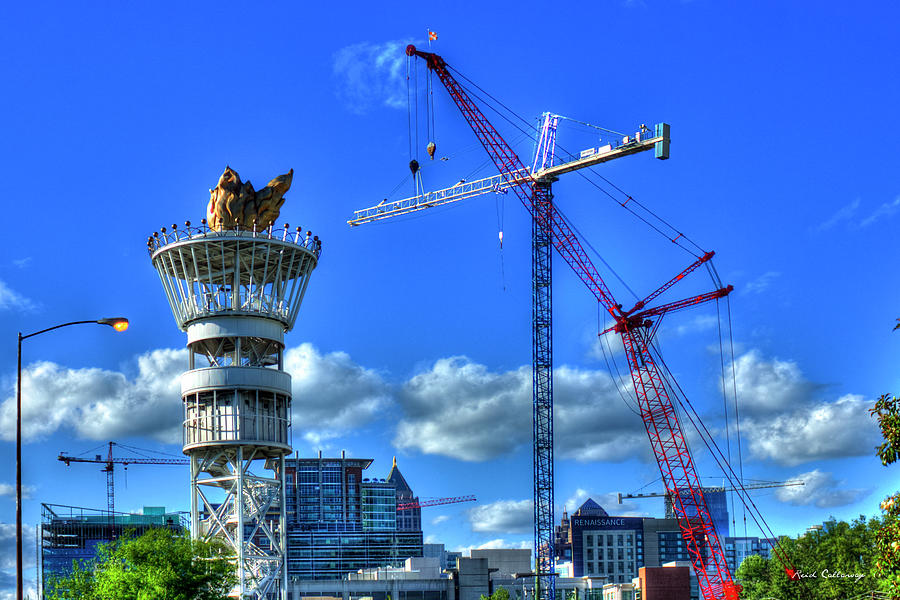 Red White and Blue Cranes Atlanta Construction Art Photograph by Reid Callaway