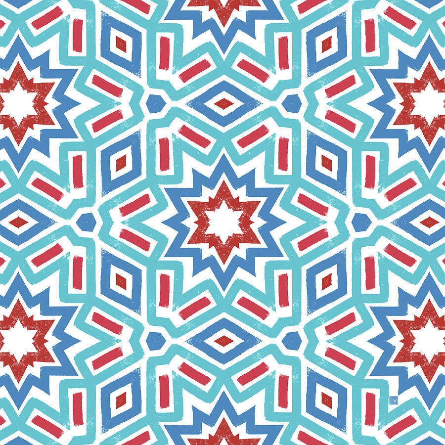 Red White and Blue Fireworks Pattern- Art by Linda Woods Digital Art by Linda Woods