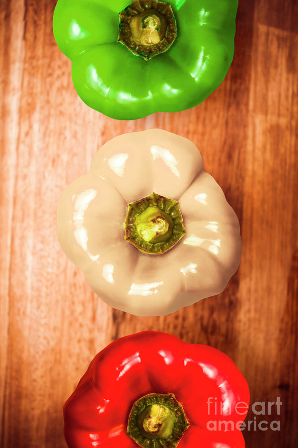 Red, White And Green Bell Peppers On Table Photograph by Jorgo Photography