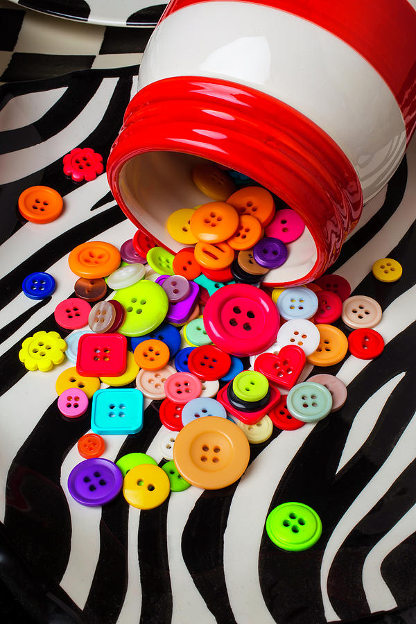 Red White Jar Spilling Buttons Photograph by Garry Gay
