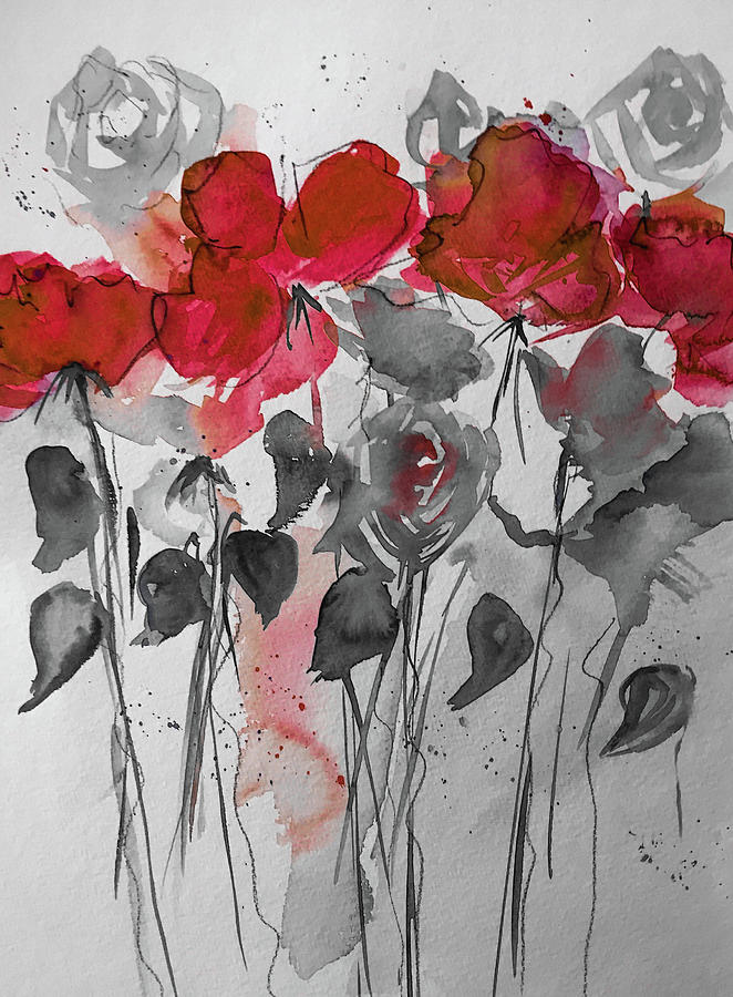 Red Wild Flowers Mixed Media by Britta Zehm