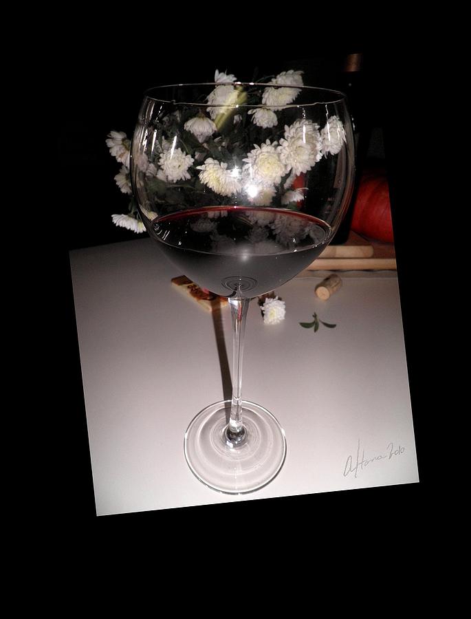 Wine Photograph - Red Wine With White Mums by Tonie Cook