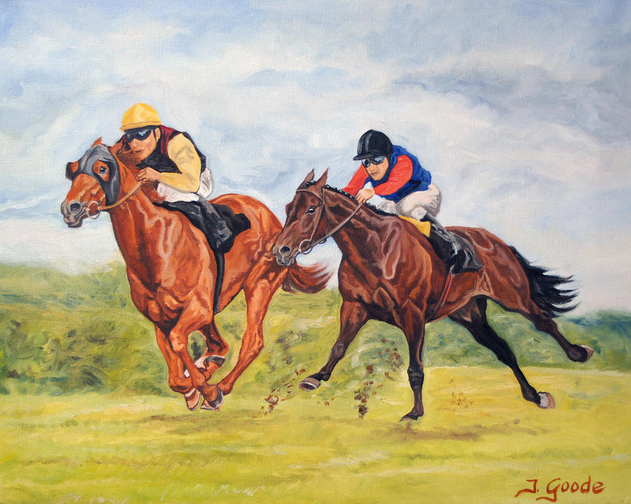 Horse Painting - Red wins by Jana Goode