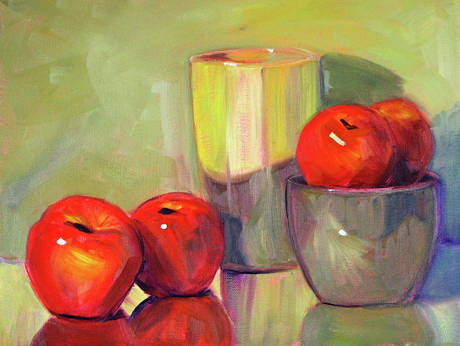 Red With Green Painting by Nancy Merkle