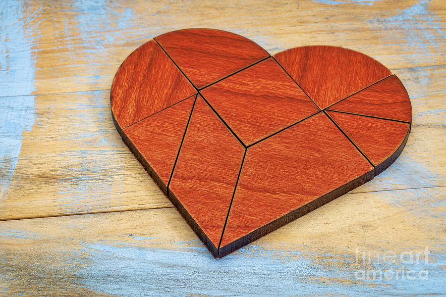 Red Wood Heart Tangram Photograph by Marek Uliasz