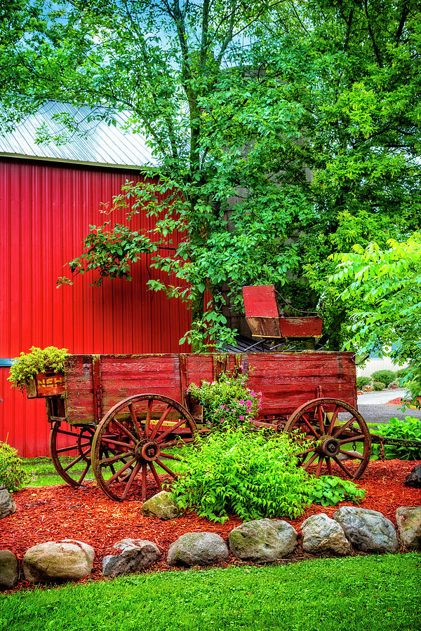 Red Wooden Wagon Photograph by Debra and Dave Vanderlaan