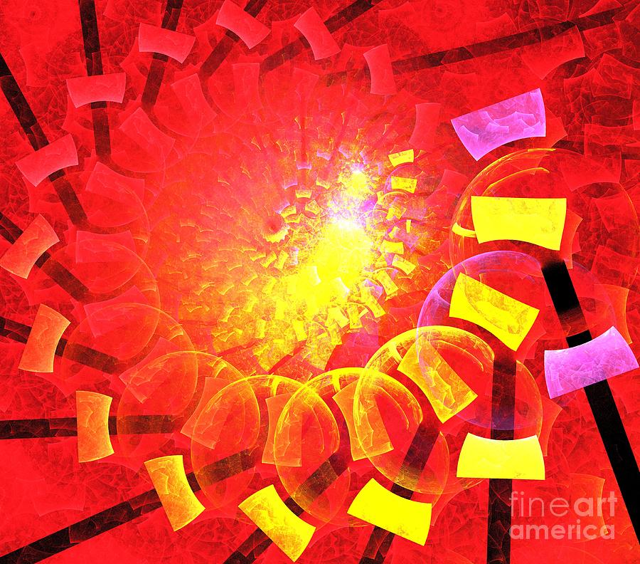 Abstract Digital Art - Red Yellow Spiral by Kim Sy Ok