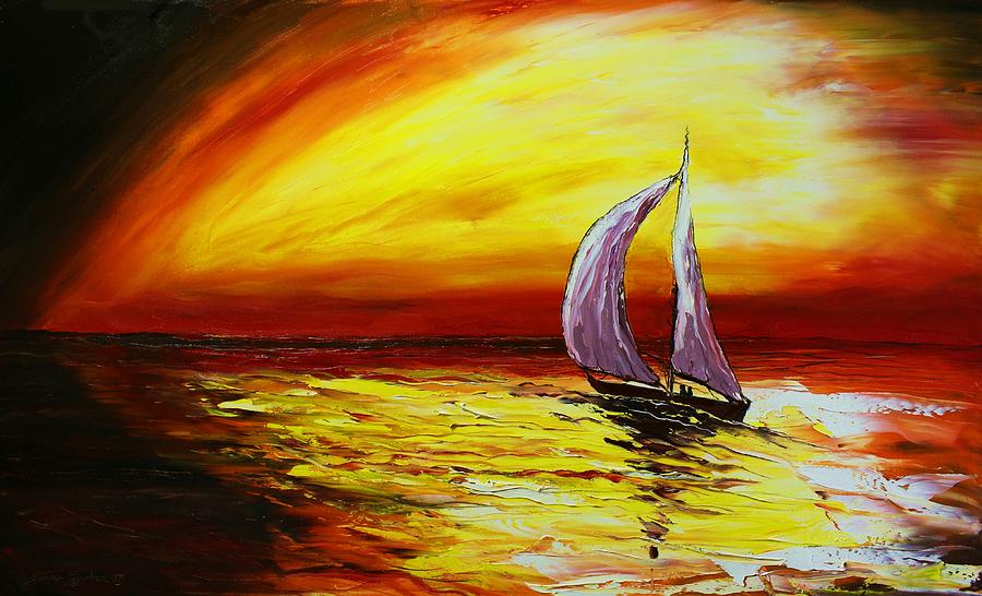 Red Yellow Sunset Sails #2 Painting by James Dunbar
