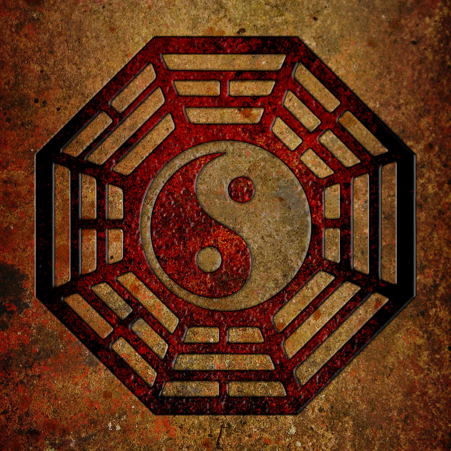 Red Yin Yang Sign in Octagon with Stonel Background Digital Art by Fred Bertheas