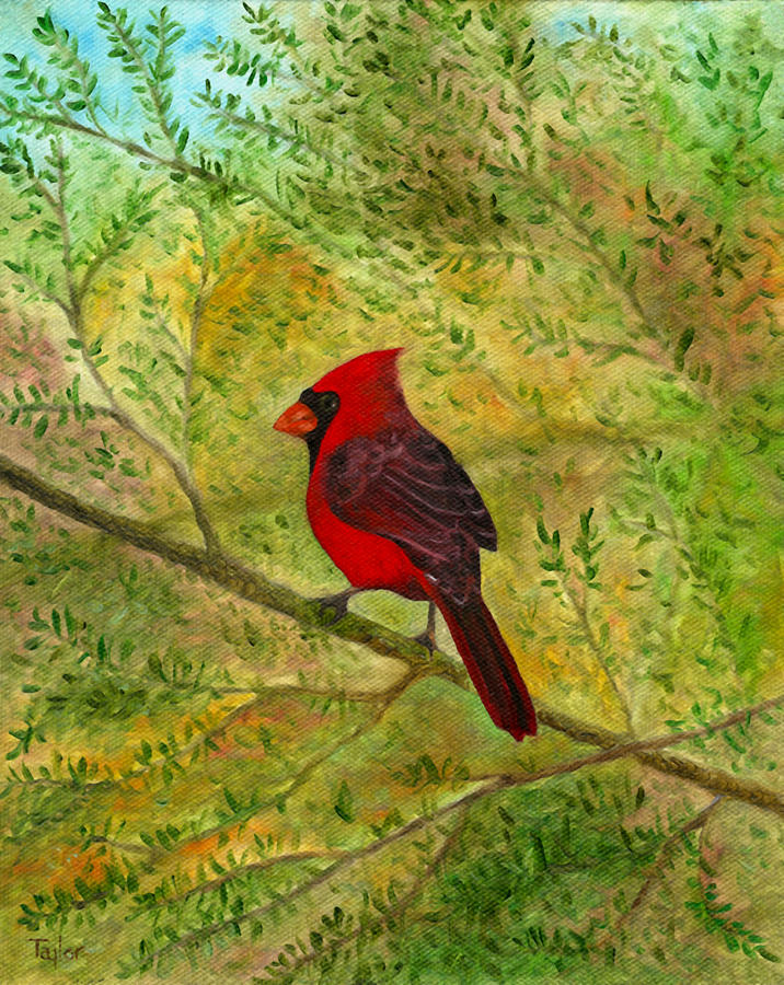Redbird in Hemlock Painting by FT McKinstry