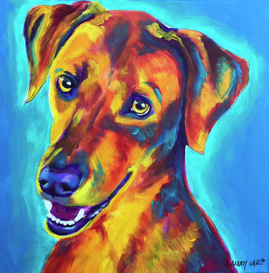 Dog Painting - Redbone Coonhound - Yellow by Dawg Painter